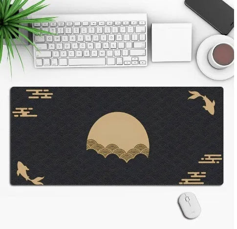 Anime-themed gaming mouse pad on a desk with non-slip rubber cloth base.