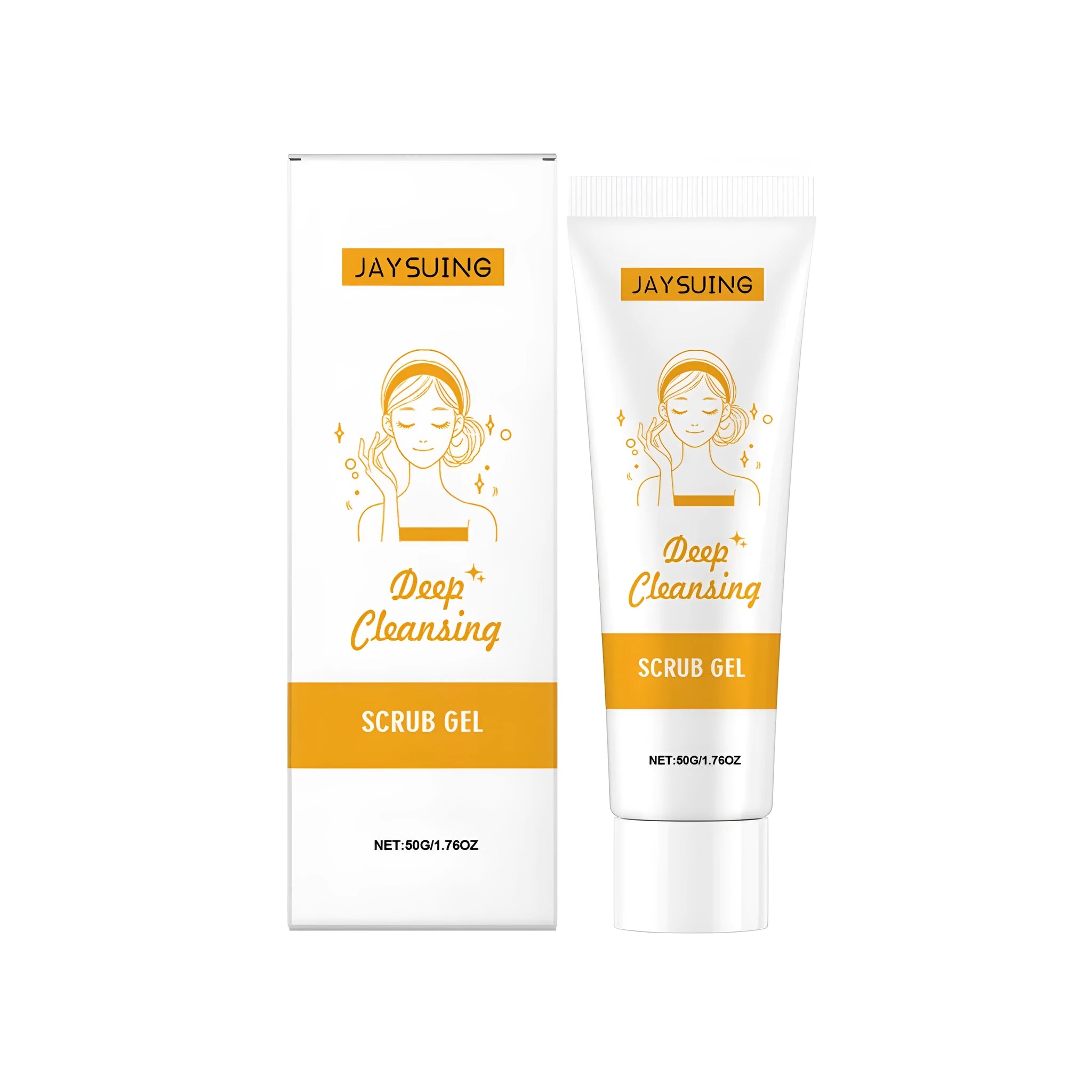 50g jar of deep cleansing scrub gel with aloe vera and Centella asiatica extracts for facial cleansing