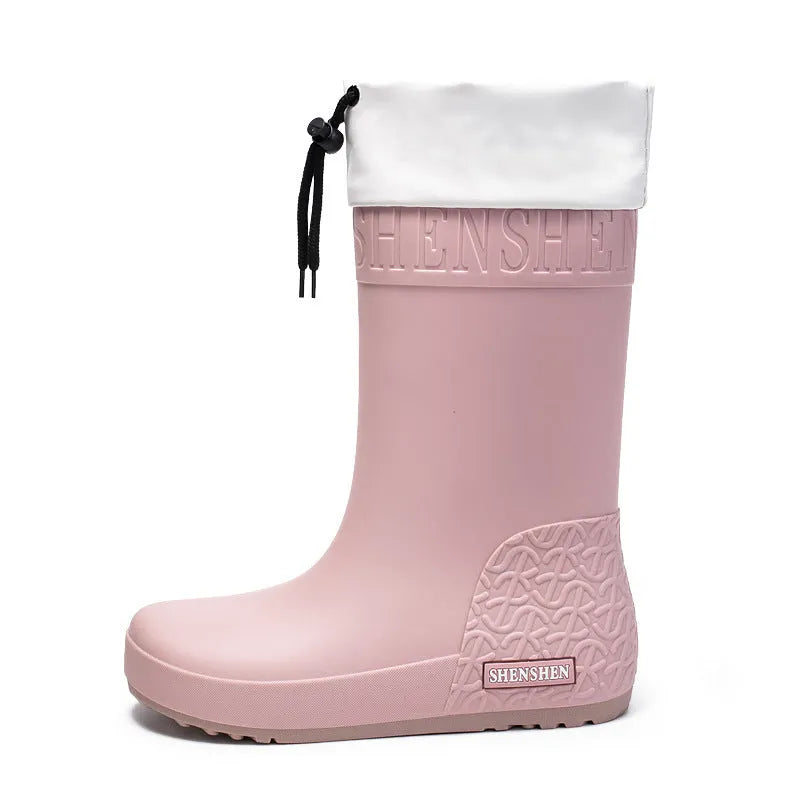 Women's solid colour PVC rain boots with non-slip soles in apricot waterproof mouth colour