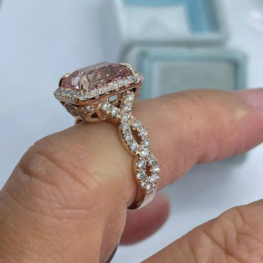 Rose gold geometric alloy women's fashion ring showing electroplated finish