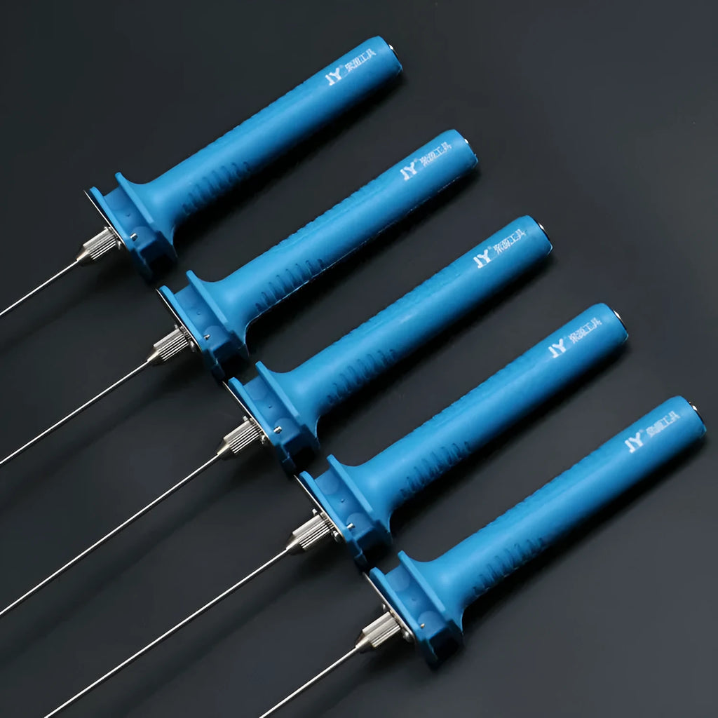 Blue electric heating cutter pen for cutting foam and polystyrene boards on a work surface