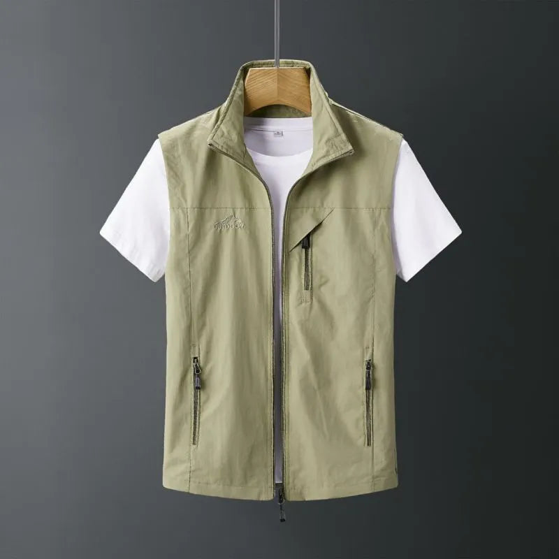 Men's slim fit rabbit fur hooded vest waistcoat in army green colour