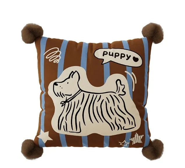 Cartoon anime print sofa cushion pillow in blue, brown, or white with cute animal designs