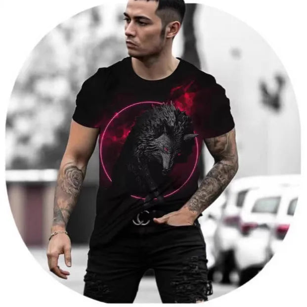 Retro 3D animal print men's short-sleeved T-shirt in Bird Eye polyester fabric