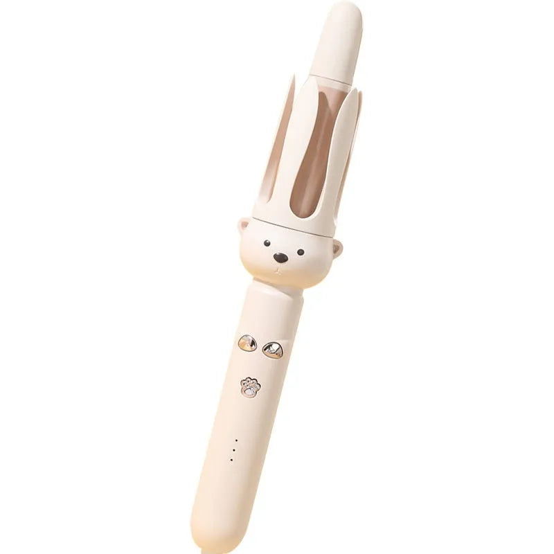 Beige automatic hair curler with negative ion technology and UK plug for home styling