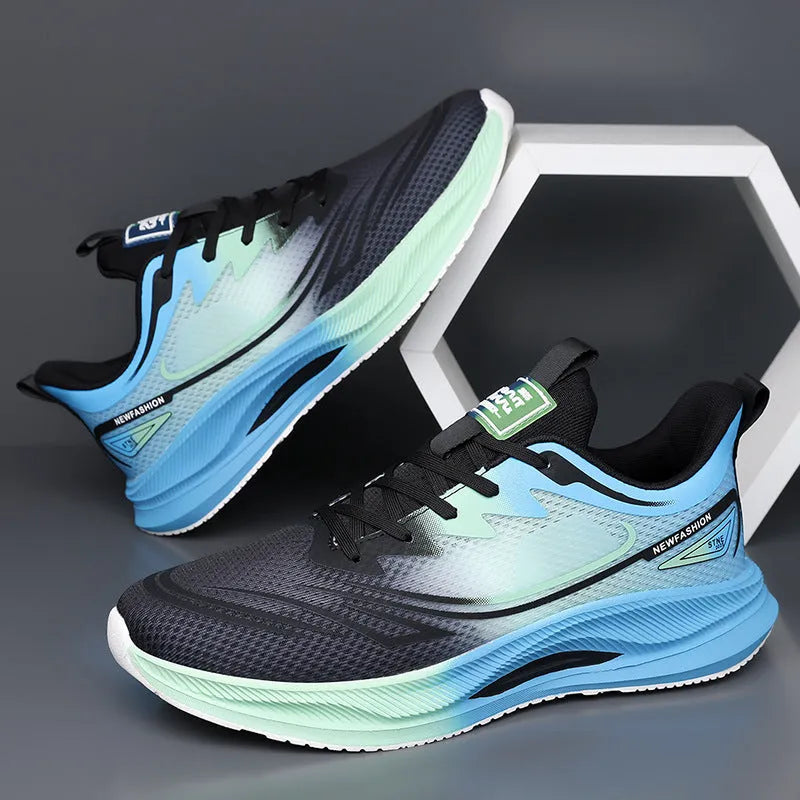 Men's woven mesh casual shoes with round toe and rubber soles in black blue colour