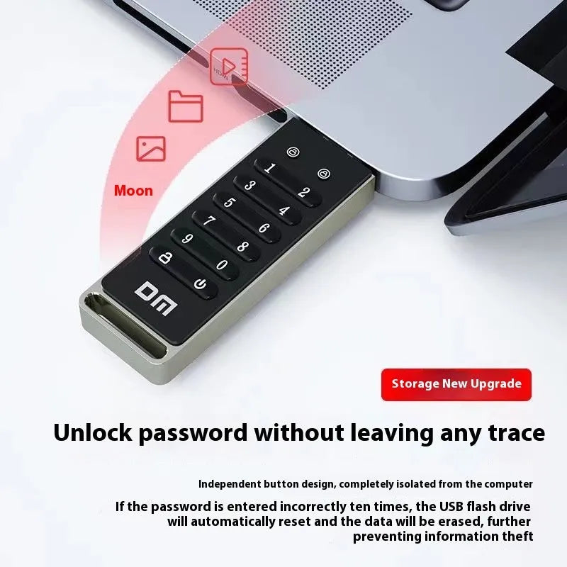 Metal fingerprint security USB flash drive with 64GB capacity and USB 3.0 interface