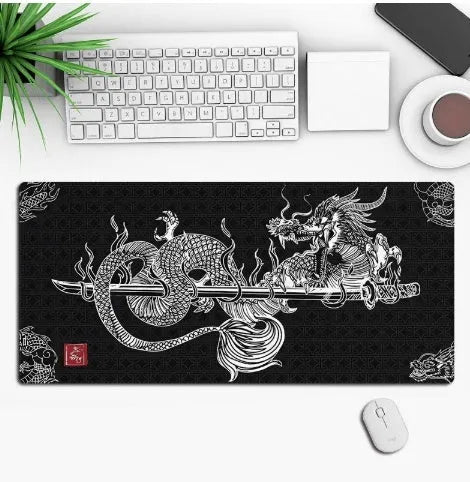 Anime-themed gaming mouse pad on a desk with non-slip rubber cloth base.