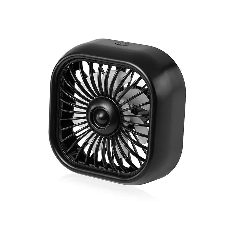Black USB car fan with three speed buttons and compact design for vehicle use