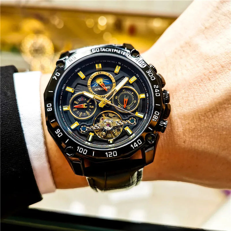 Men's automatic mechanical casual watch with a 12mm thick case in various colour finishes.