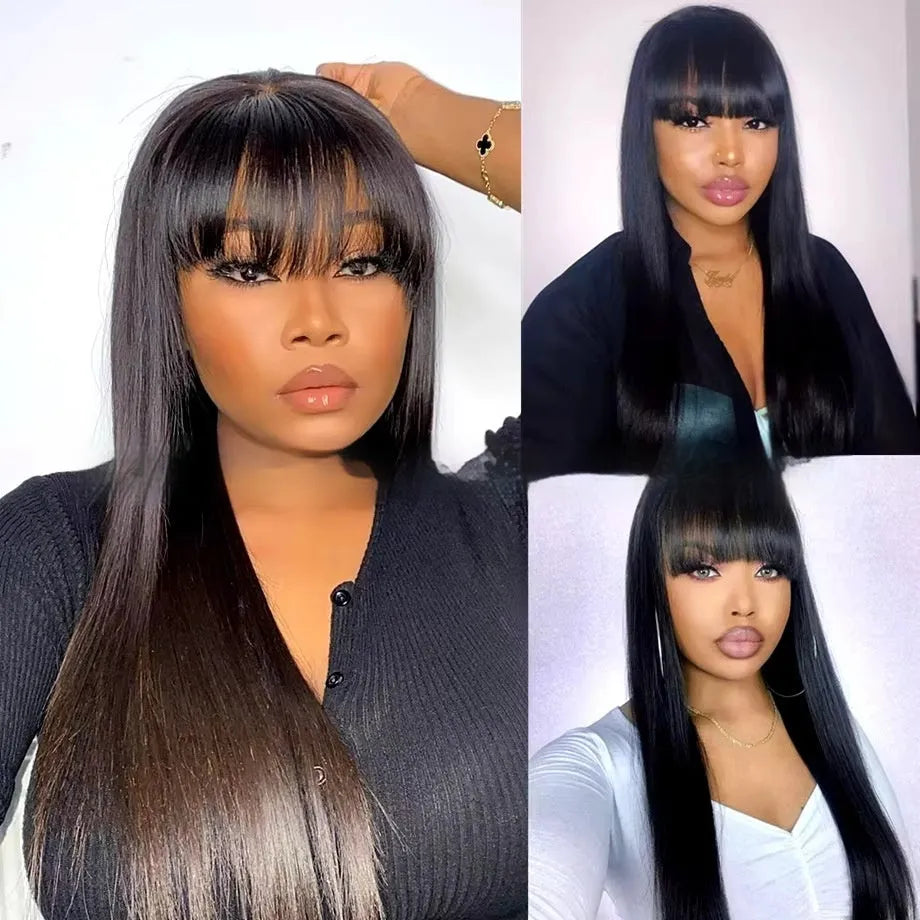 Natural colour human hair wig with full-mechanism headgear shown at medium length