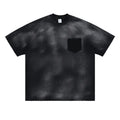 Black men's cotton T-shirt with printed letter pattern and drop-shoulder sleeves in loose fit