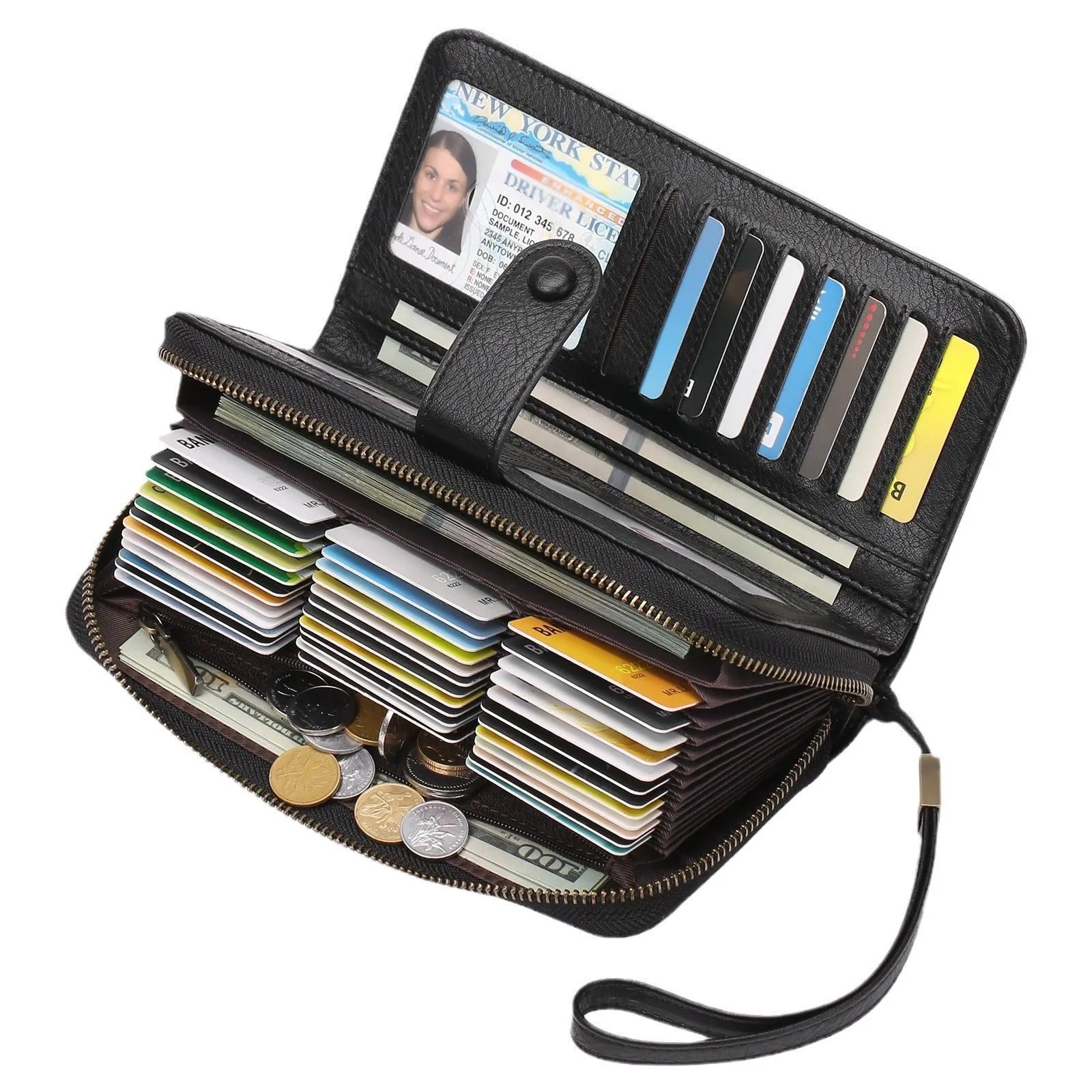Expanding card holder women's long wallet with anti-theft swiping protection in synthetic leather
