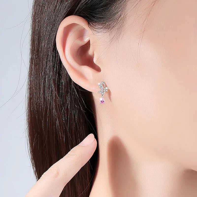 Crystal butterfly stud earrings made from 925 sterling silver with sparkling accents