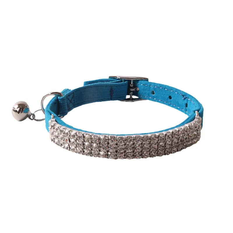 Flocking elastic buckle cat collar with gang drill pattern in six colour options