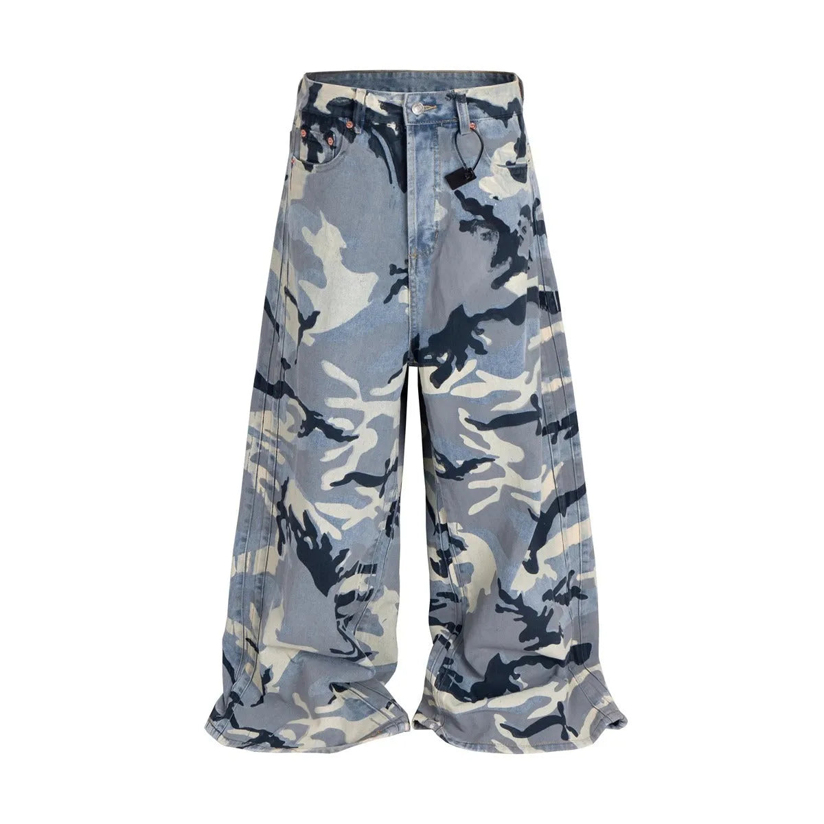 Snow camouflage blue loose fit jeans with micro-elastic denim fabric