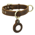 Handmade retro double-sided cowhide genuine leather dog collar in brown with anti-lost feature