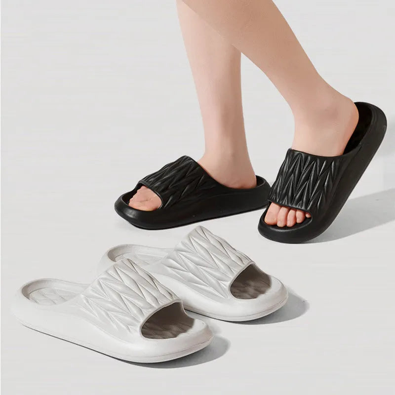 Leaf texture pattern EVA slippers for indoor household wear in black, green, grey, pink or white