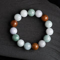 Women's natural Myanmar jade bracelet with 13mm three-colour round beads in national style