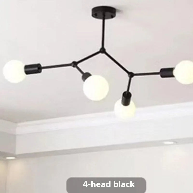 Iron chandelier ceiling lamp with Nordic design in black or white finish