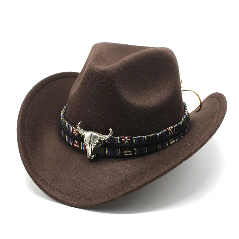 Wool blend Western cowboy hat with wide brim and bell crown in multiple colour options.