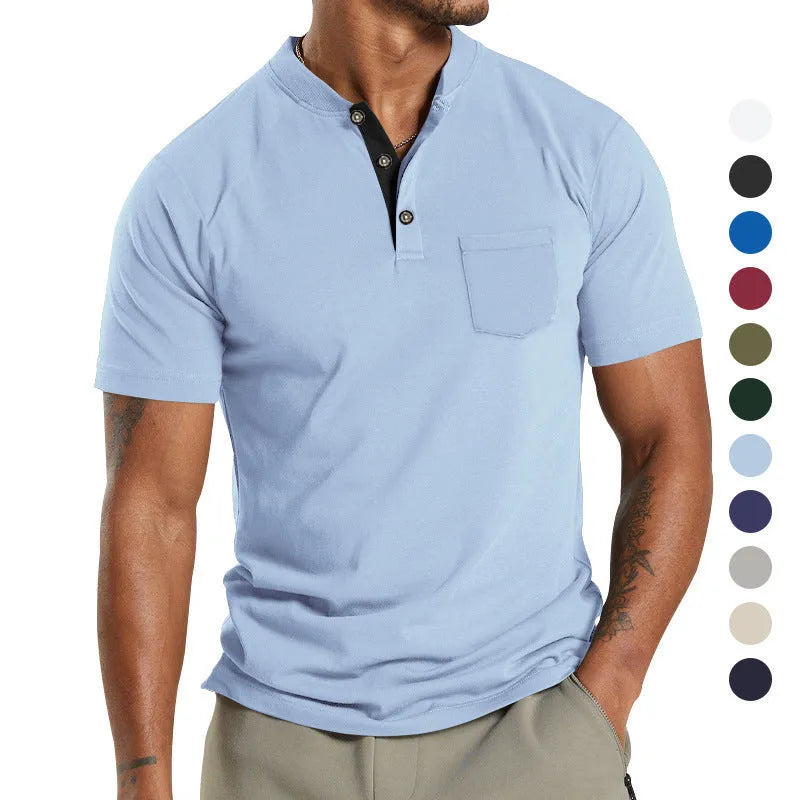 Men's lightweight polyester short sleeve shirt with button placket and chest pocket in army green