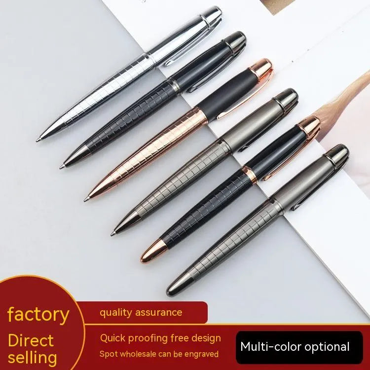 Gun grey metal rollerball pen for business signatures, shown next to a ruler indicating 13.5 cm length.