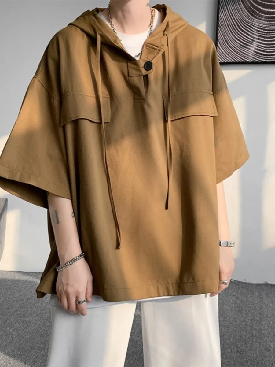 Men's hooded short sleeve t-shirt in loose fit for summer wear