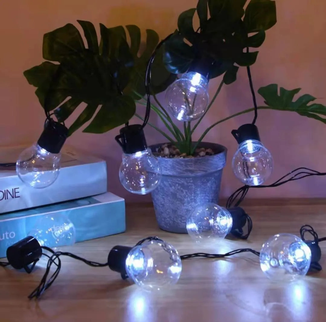 10-metre solar festival light string with 40 retro bulbs on black cable for outdoor tent decoration