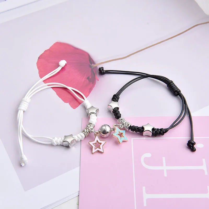 Electroplated alloy suction cup couple bracelets with crown and diamond designs