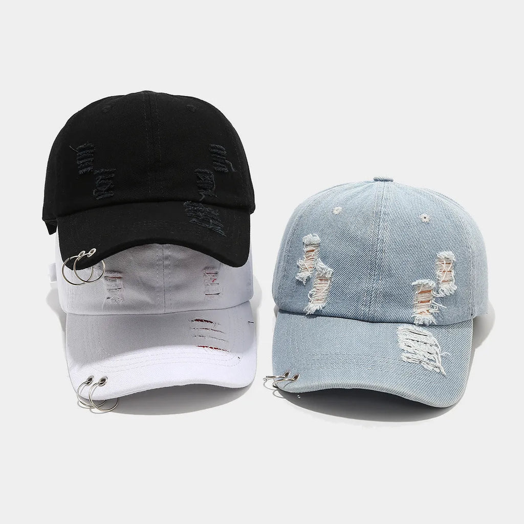 Men's adjustable denim peaked cap with dome crown in light blue colour