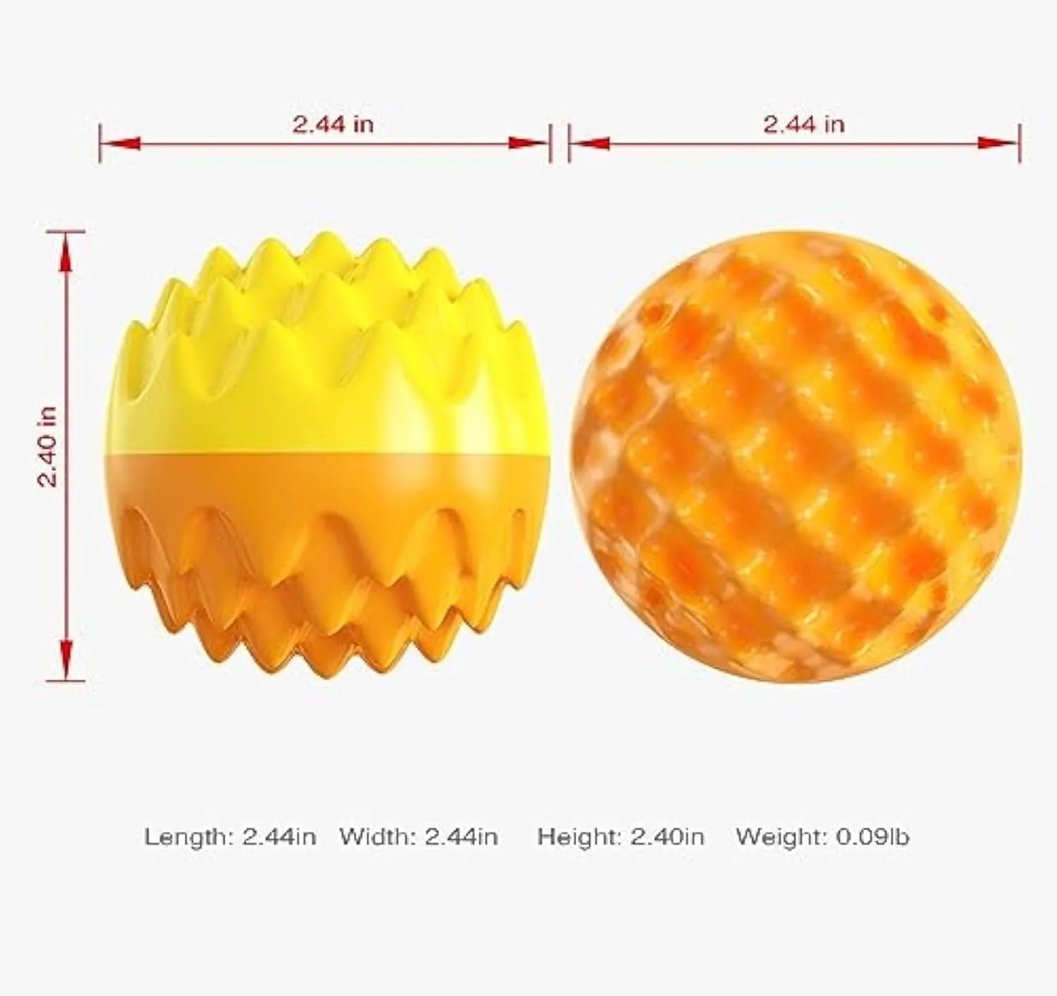 Blue and orange squeaky dog ball toy with spiky texture for dental cleaning and durable rubber construction