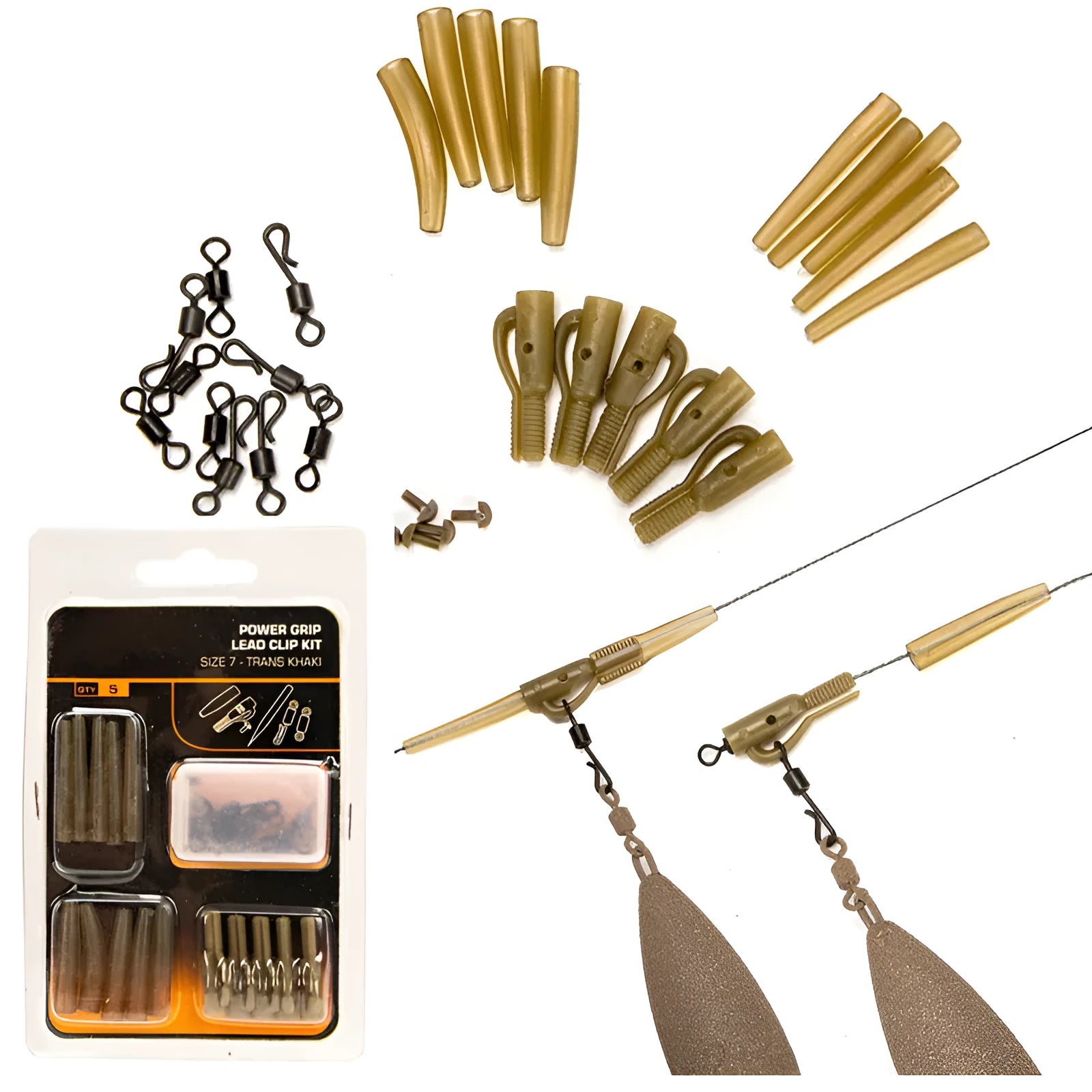 European carp fishing accessory set card with 30 pieces including anti-winding pipes and threaded hoses
