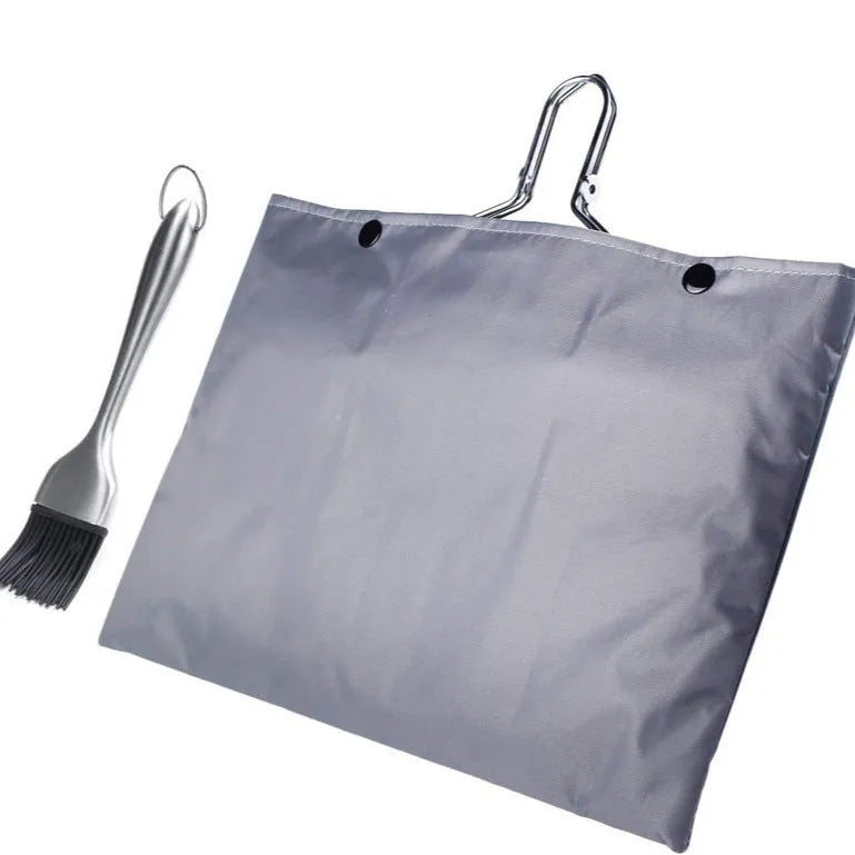 Square folding stainless steel wire barbecue grill mesh basket with a cleaning brush.