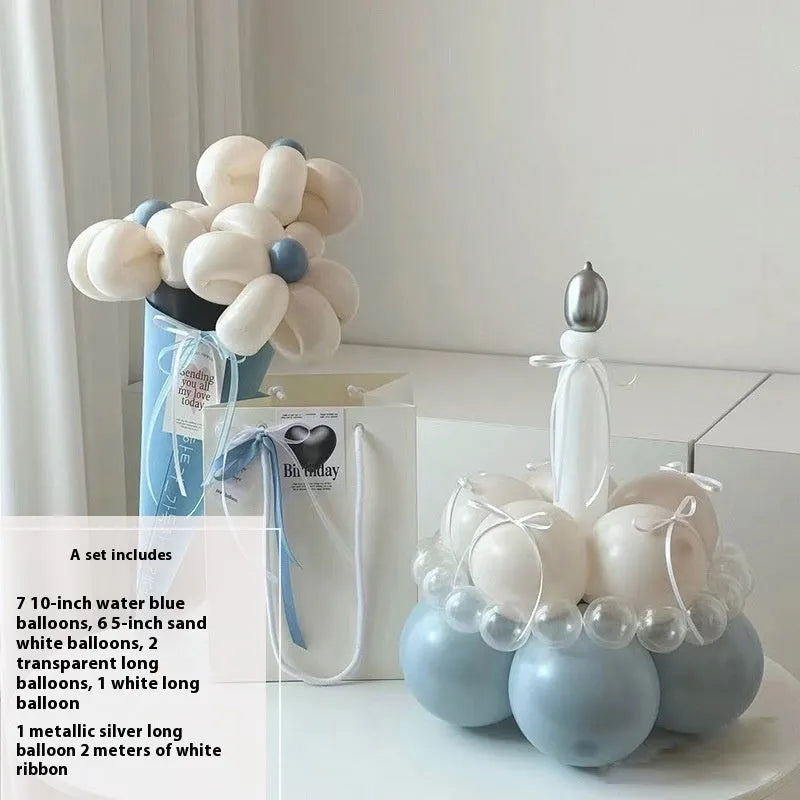 Finished round balloon bouquet decoration for cake table centrepiece.