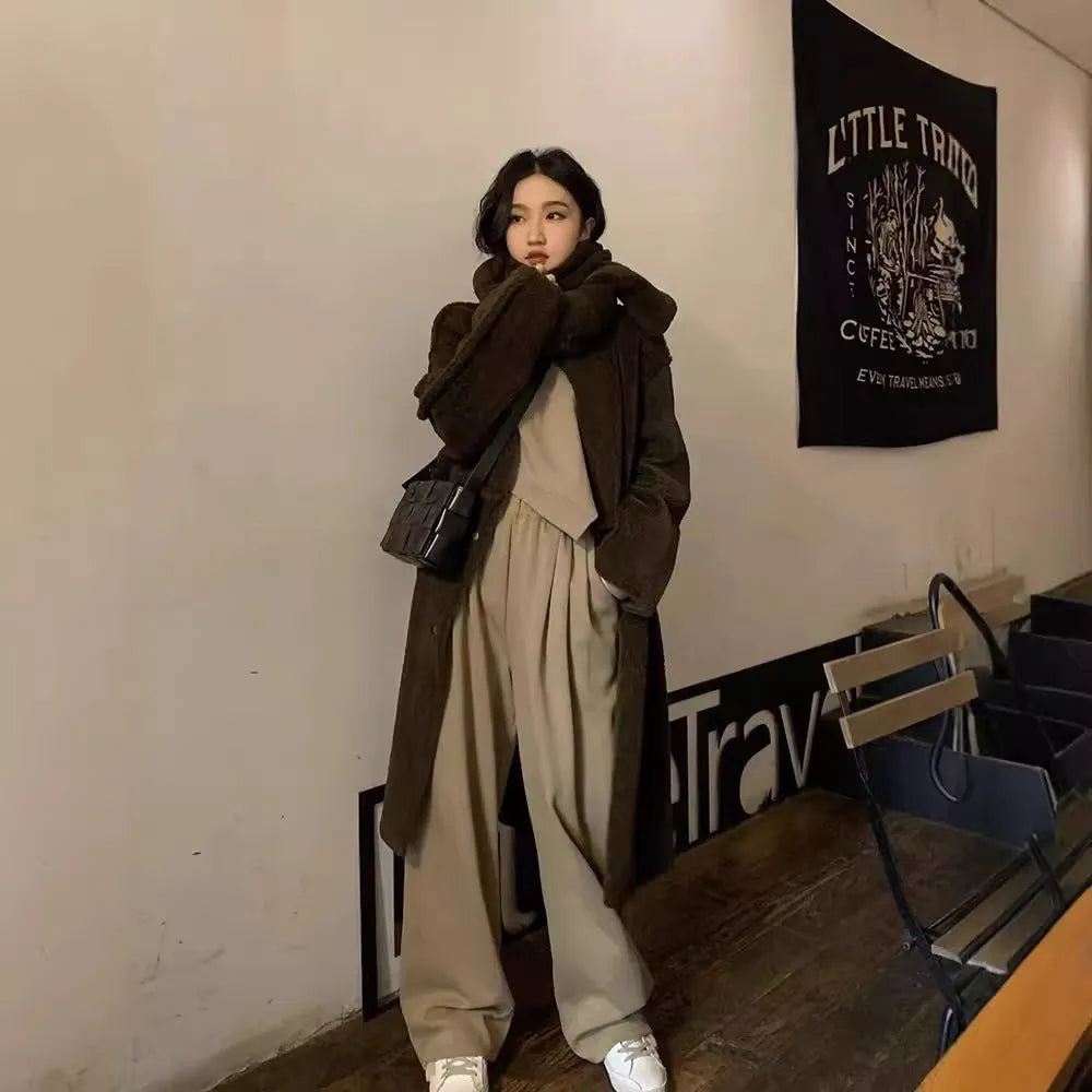 Women's khaki brown sports suit with long sleeves and matching trousers
