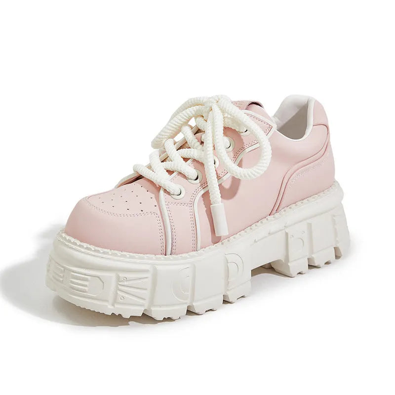 Women's beige leather muffin bottom casual slip-on shoes with a rubber foam sole.