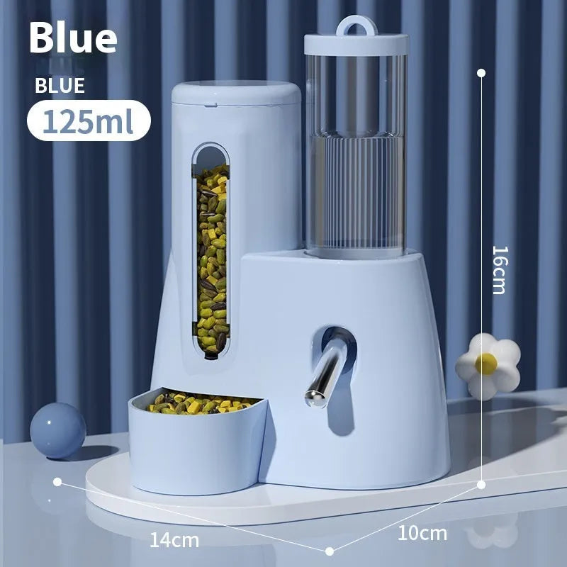Hamster automatic drinking water feeder with food bowl in blue colour