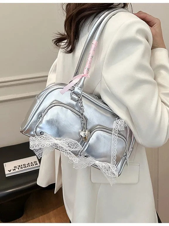 Women's soft PU shoulder bag in horizontal square design with double adjustable straps
