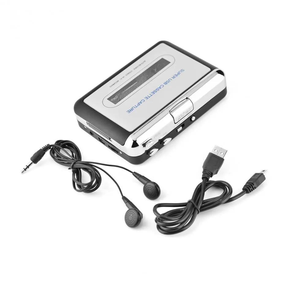Silver USB cassette converter device for converting tapes to MP3 digital files