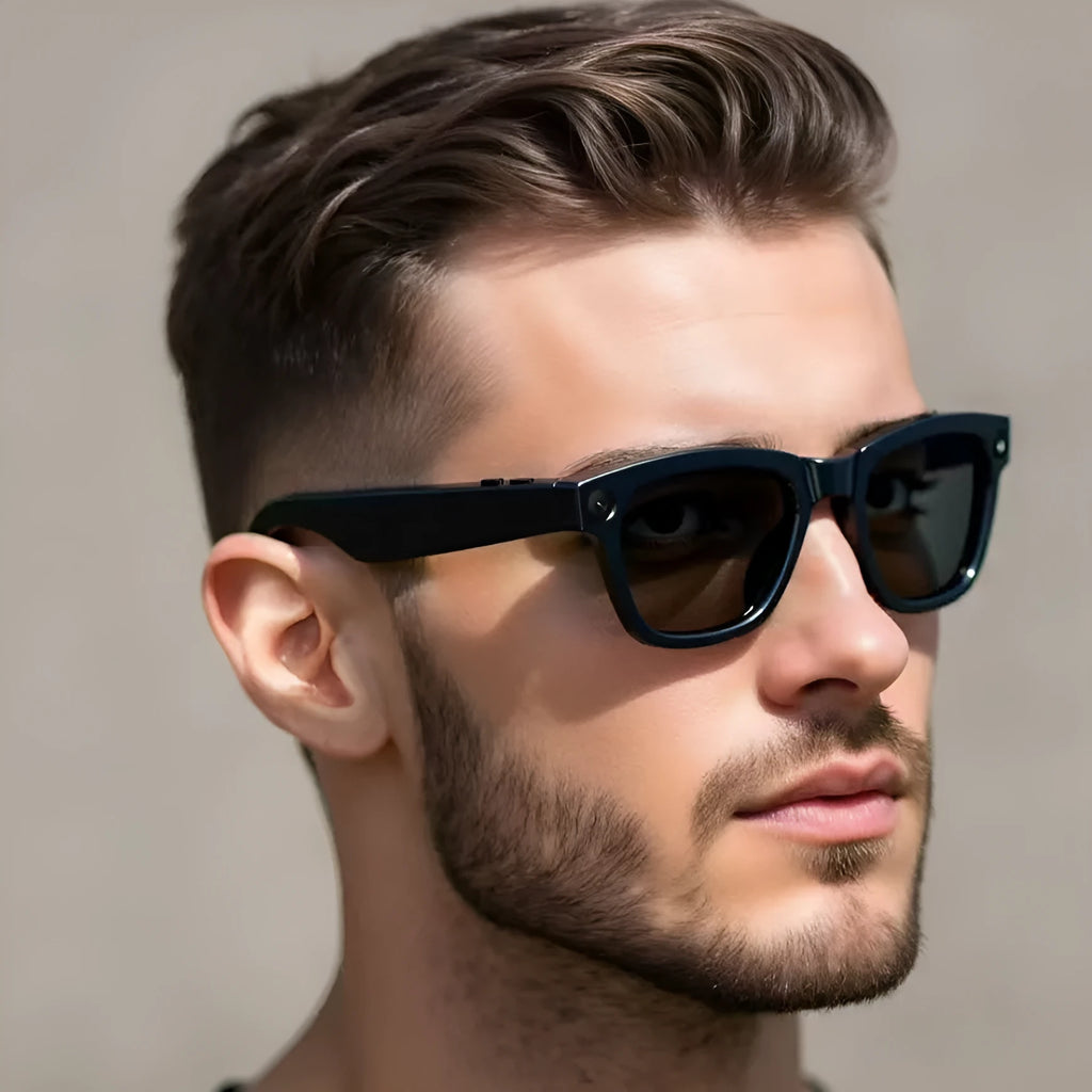 AI translation video glasses with HD camera in black lens and transparent lens options
