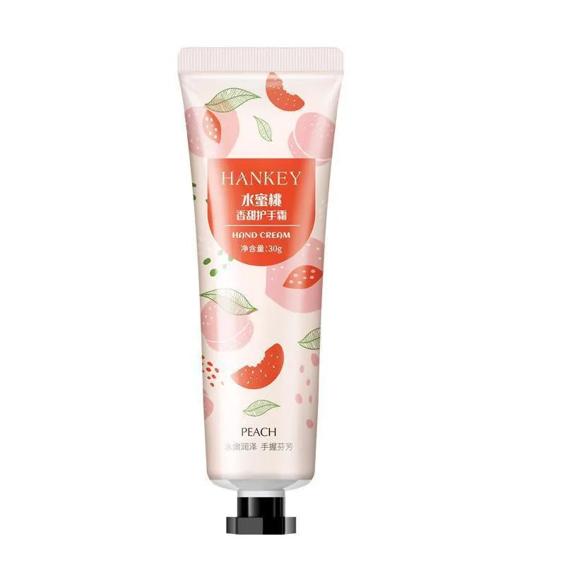 30g tube of scented hand cream for dry skin, shown with choice of avocado, chamomile, and rose fragrances.