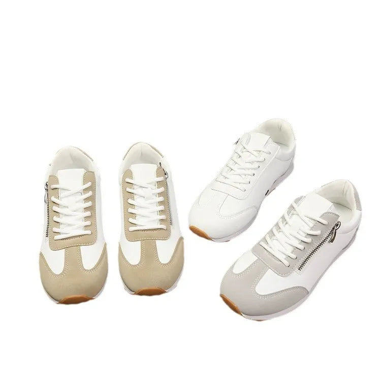 Women's flat-heeled shoes in champagne, gray or white with PU upper and rubber sole