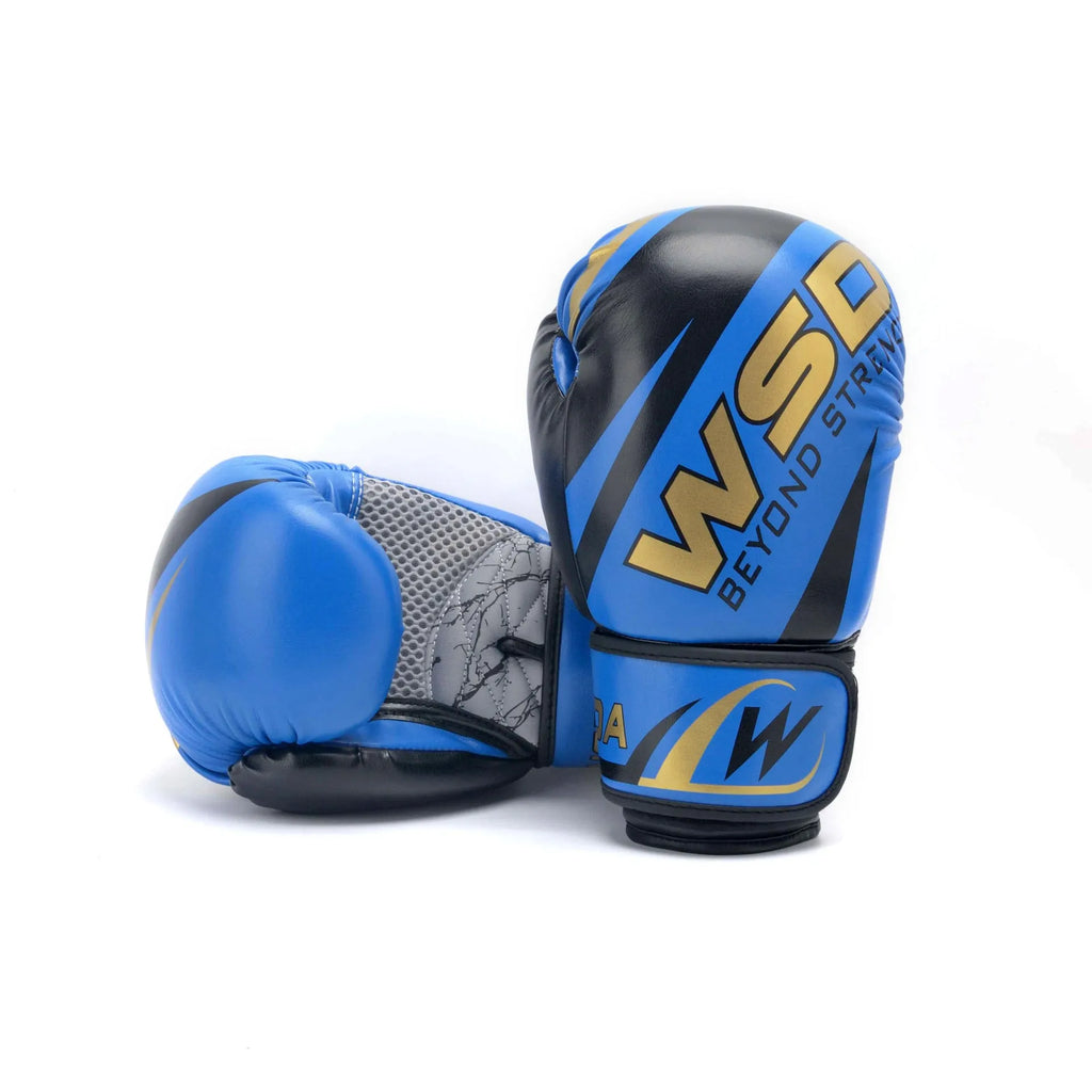 PU leather boxing gloves in white for training and fitness, available in 6-14oz sizes