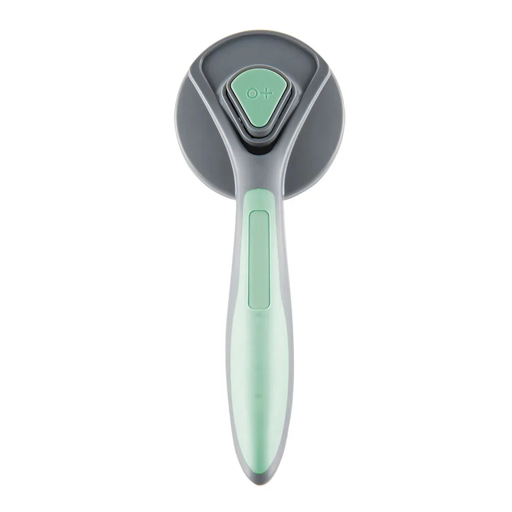 Self cleaning pet slicker brush in grey, green, or pink with one-button hair release