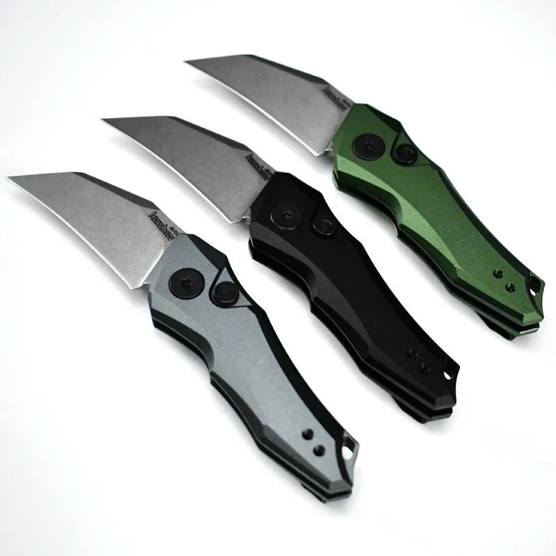 Outdoor folding pocket knife showing 150mm length with black/grey/green colour options