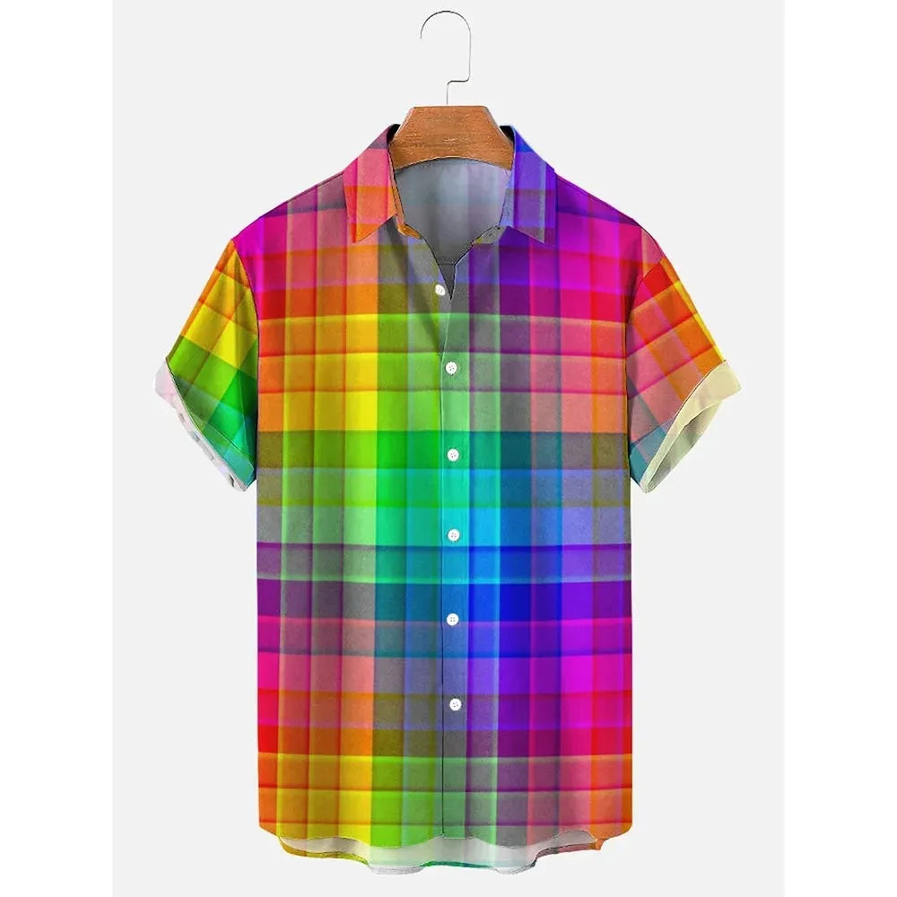A man's striped Hawaiian short-sleeve shirt in polyester, shown in one of the available colours.
