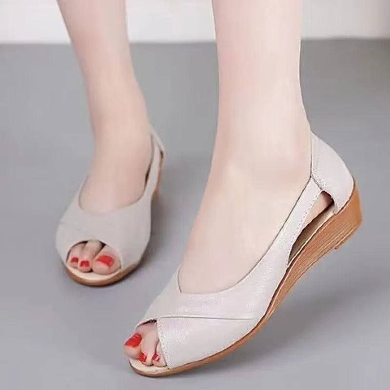 Women's casual sandals with peep toe design and adjustable ankle buckle in various colours