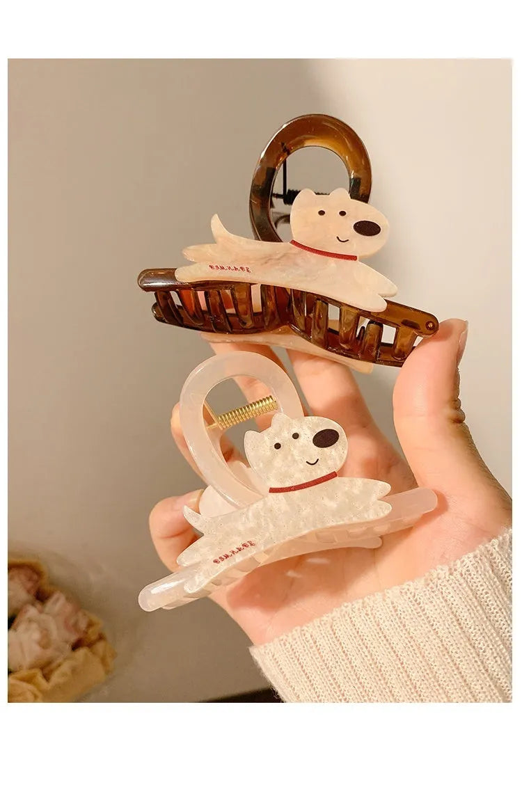 Cartoon puppy hair barrette grip clip in beige or brown with Korean style design