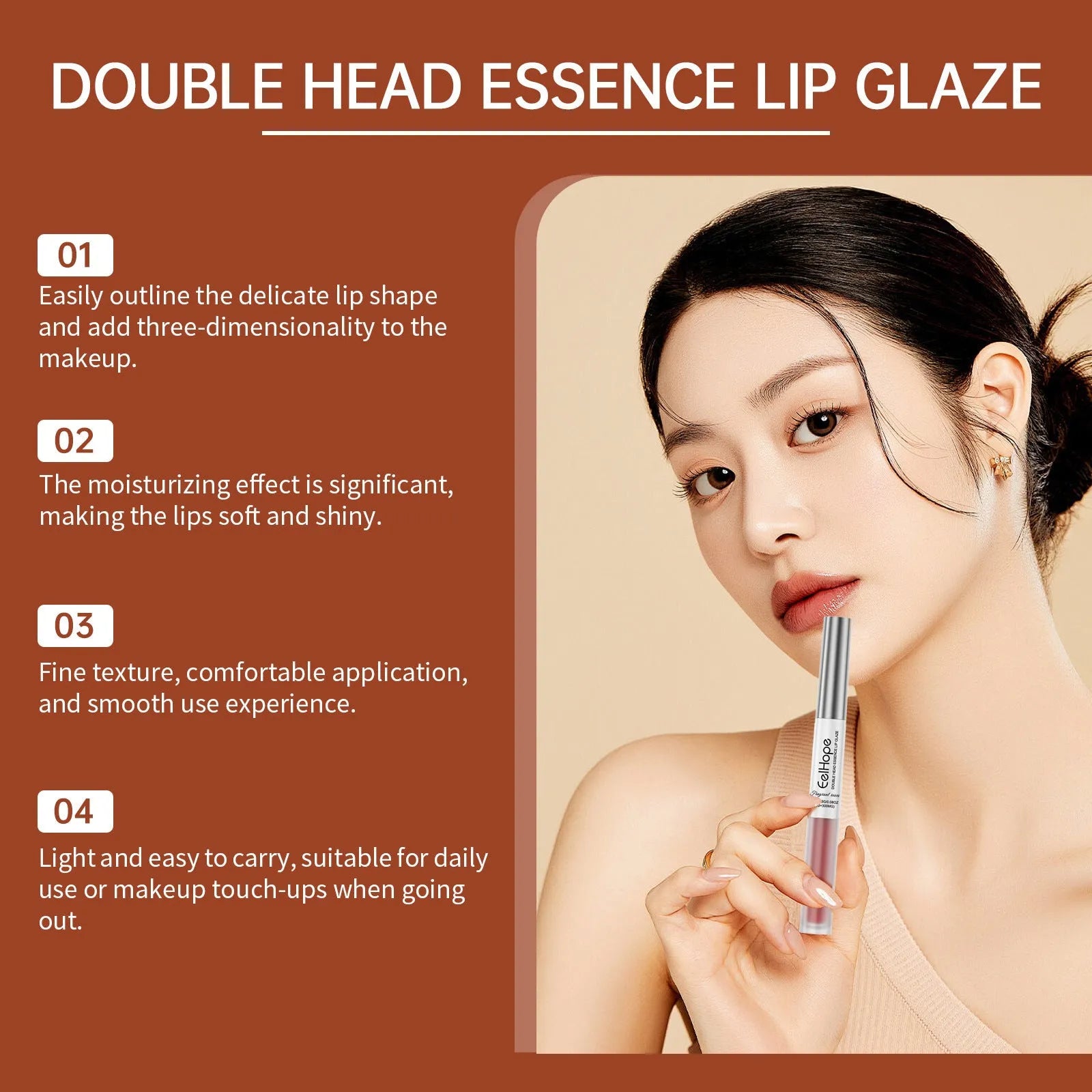 Double-headed lip liner and lip lacquer pen cosmetic set